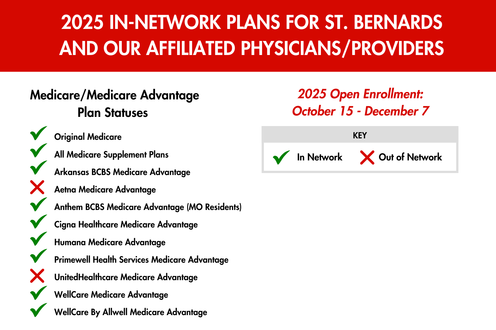 2025 In-Network Plans for St. Bernards and our Affiliated Physicians and Providers