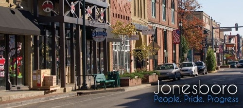 Downtown Jonesboro street with shops