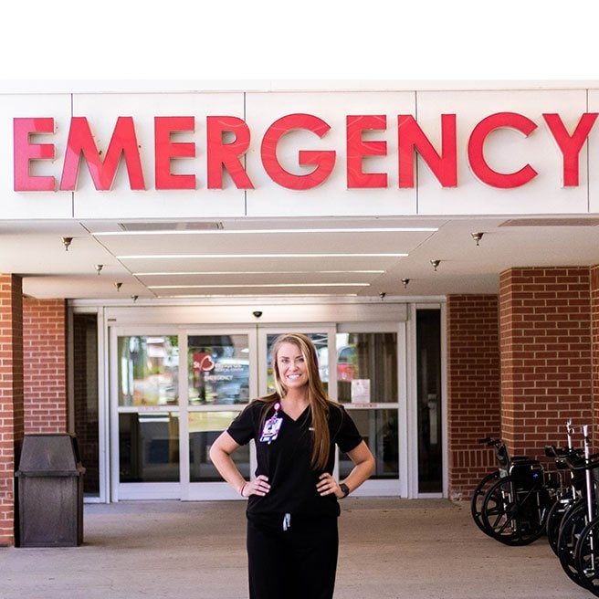 image of ED nurse outside of ED entrance